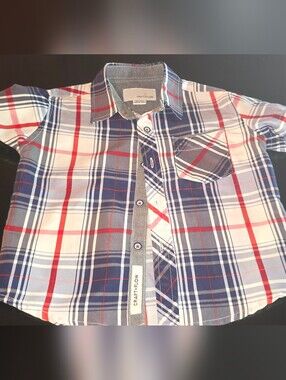 Craft+Flow Toddler Boys Blue and Red Plaid Button-Down Shirt Size 2T